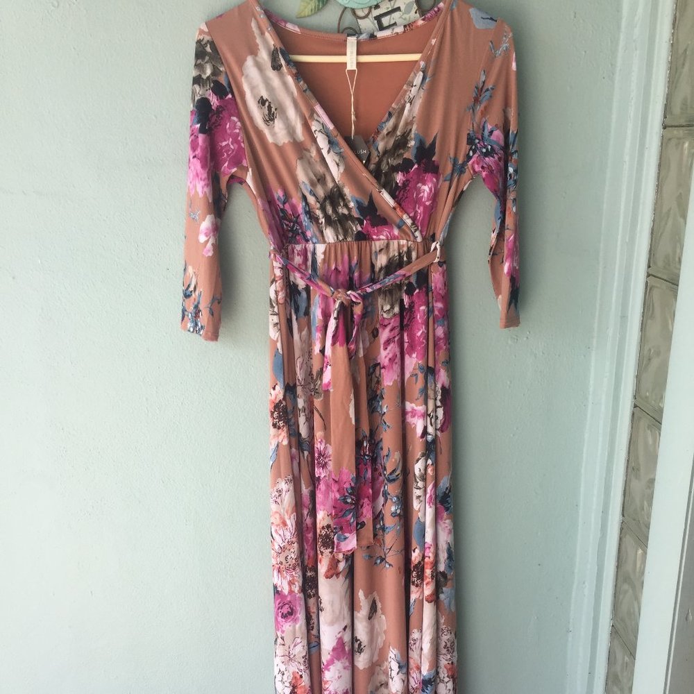 PinkBlush Rust Floral Wrap V-Neck Maternity Maxi NWT
